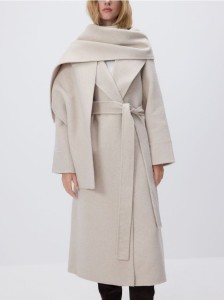 Płaszcz handmade z odpinanym szalem - kremowy