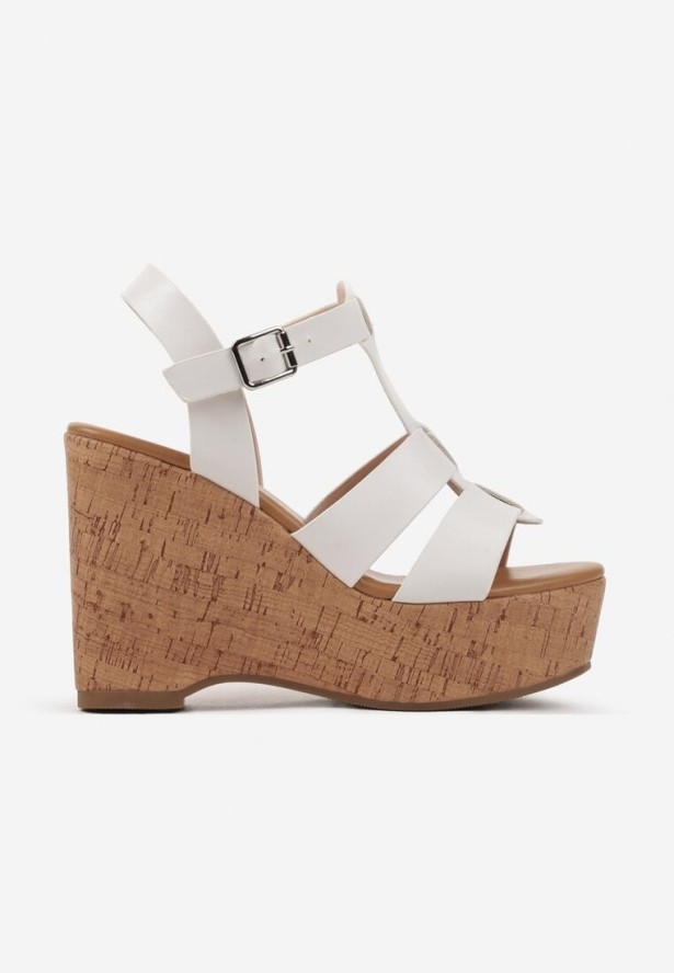 Białe Sandały Drewniaki na Koturnie w Stylu Boho Horria