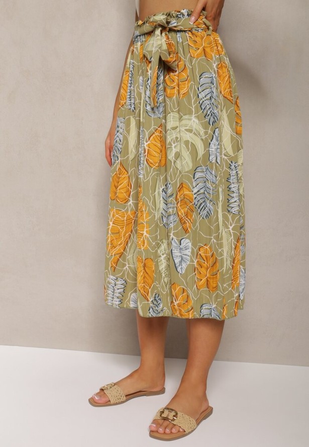 Jasnozielone Spodnie Szwedy z Bawełną High Waist Wykończone Gumką w Talii Pasefia