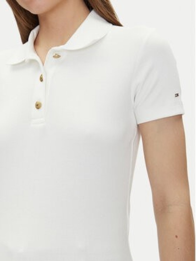 Tommy Hilfiger Polo Slim Gold Button Polo Ss WW0WW45436 Biały Regular Fit