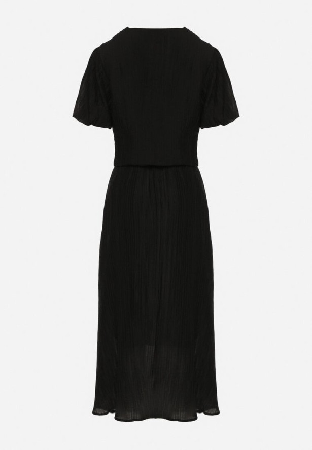 Czarny Wiskozowy Komplet z Rozkloszowaną Spódnicą i Koszulą Naniera