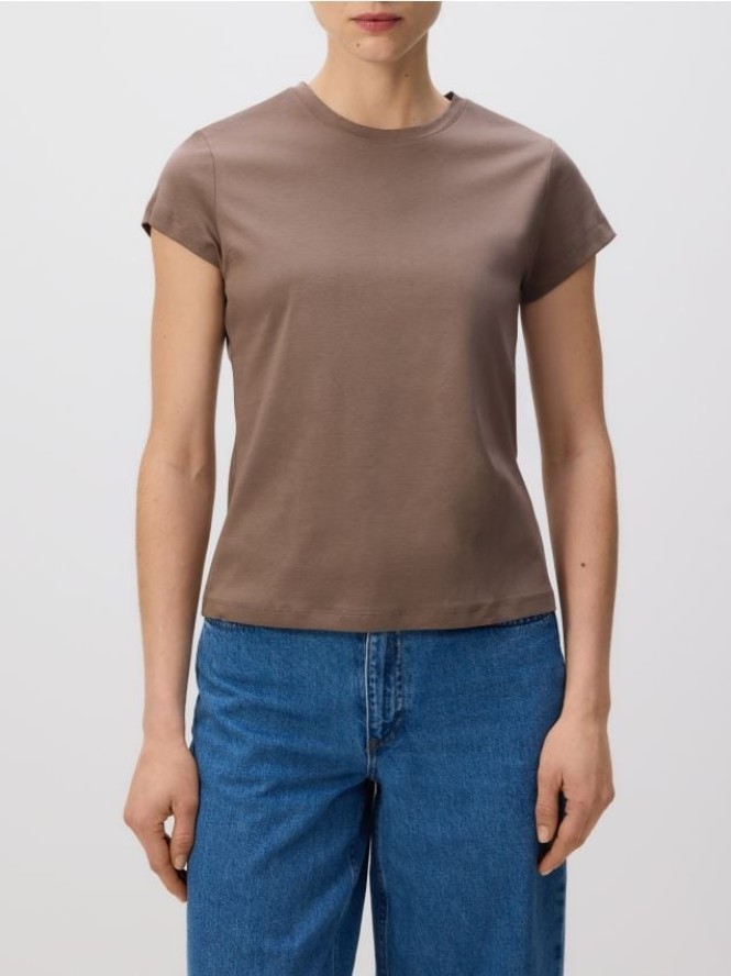 T-shirt z domieszką jedwabiu - brązowy