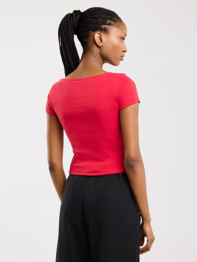 Koszulka damska slim z dekoltem caro czerwona Missa 603