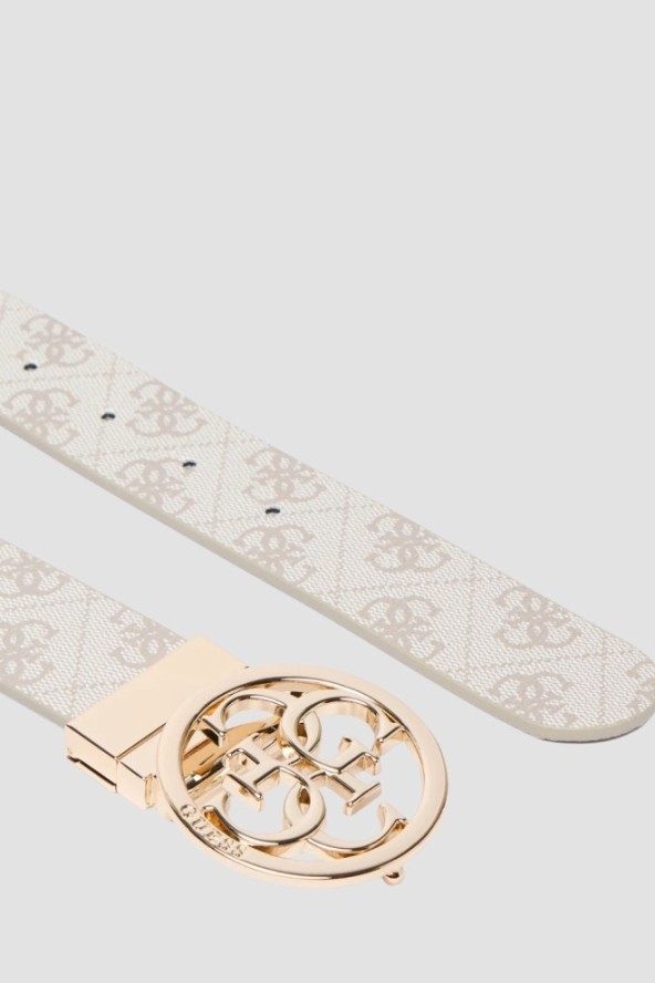 GUESS Kremowy dwustronny damski pasek w monogram Noelle REV H35, Rozmiar XS