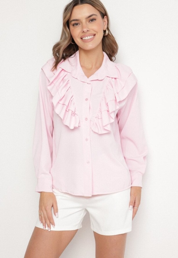 Różowa Koszula z Ozdobną Falbaną Cornelea