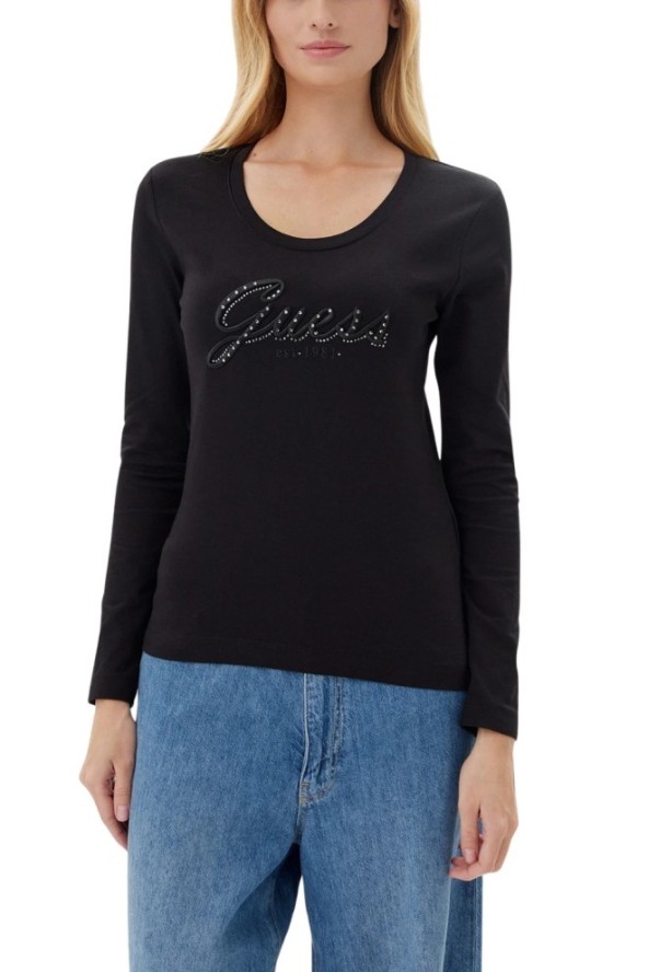 GUESS Czarny damski longsleeve Embro Script, Rozmiar S