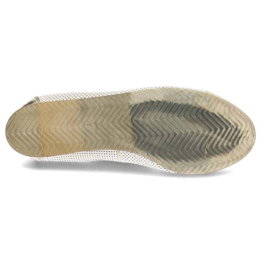 Baleriny damskie Libero, skóra naturalna ze złotym noskiem i płaska podeszwą, biało-złote, 5095