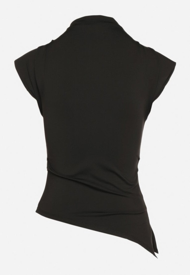 Czarna Bluzka Satynowa z Wiskozą z Usztywnionymi Ramionami Ardisna