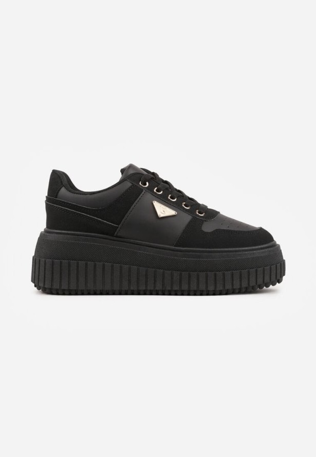 Czarne Chunky Sneakersy z Trójkątną Aplikacją VICES na Platformie Cezaline