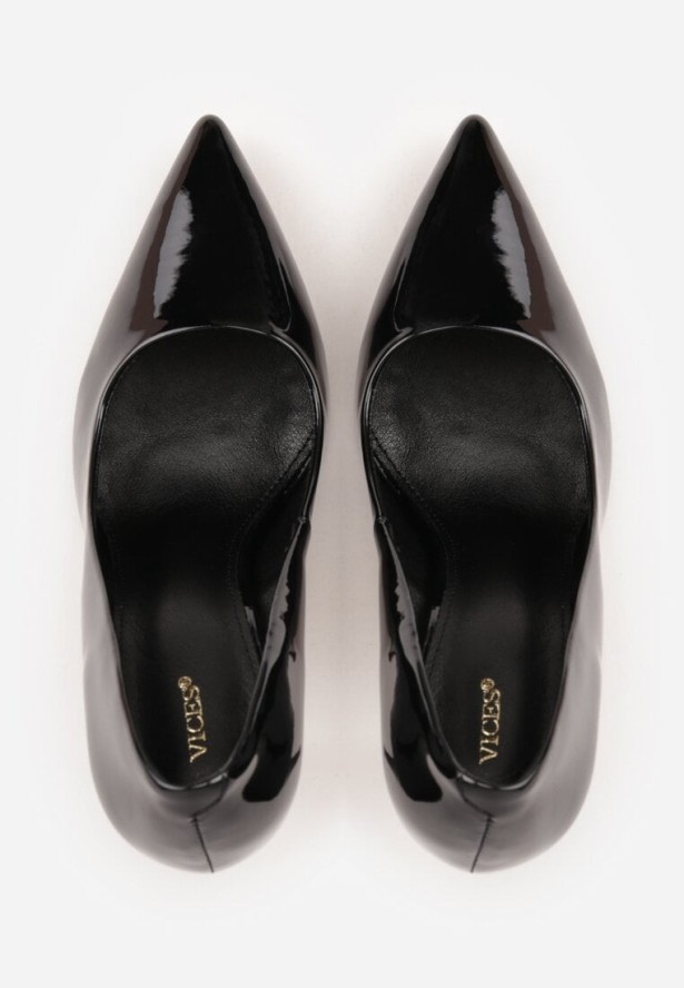 Czarne Lakierowane Szpilki VICES na Ozdobnym Obcasie Zafriah
