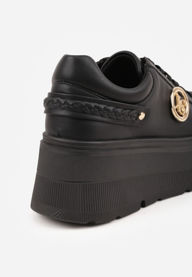 Czarne Sneakersy Vices na Platformie Ozdobione Metaliczną Aplikacją Tatellia