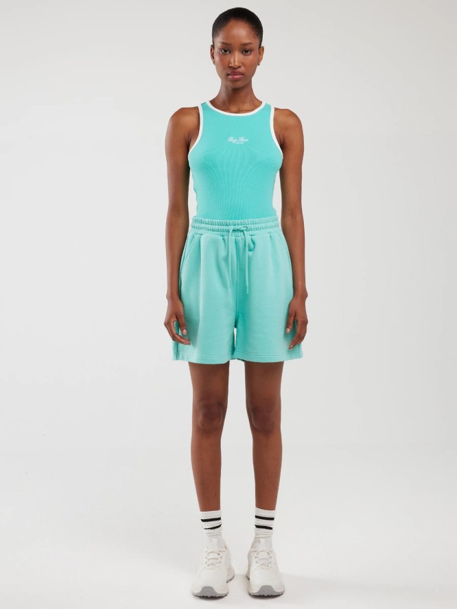 Koszulka damska na ramiączkach z kontrastowym wykoŅczeniem turkusowa Arisa 302