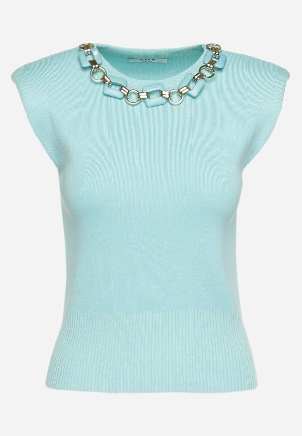 Jasnoniebieska Bluzka Dzianinowa z Łańcuchem Odesima