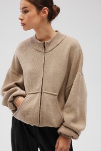 Sweter zapinany na zamek w kolorze BEIGE - TUMBLY-UNI