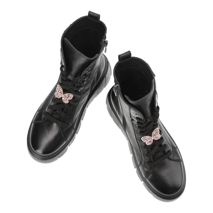 Czarne Botki Nessi Modne Obuwie Damskie Z Motylem