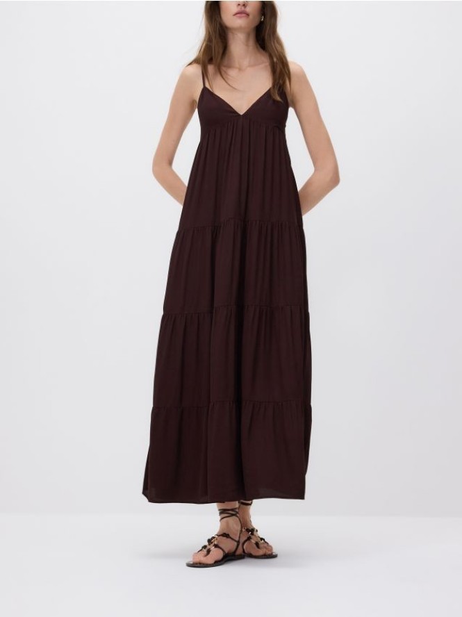 Sukienka maxi z wiskozy - brązowy