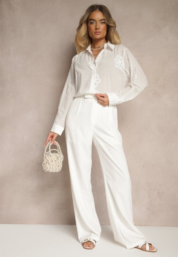 Biała Koszula z Bawełny Ozdobiona Ażurowymi Wstawkami Cornelai