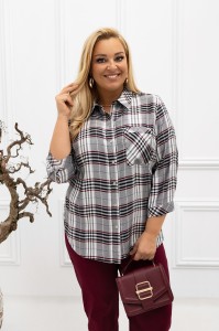 Klasyczna elegancka koszula Violet w szaro-bordową kratkę PLUS SIZE XXL