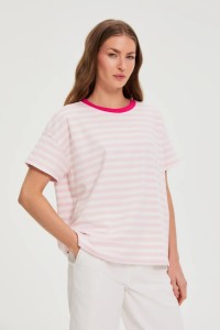 Bluza oversize w paski różowa