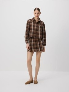 Krótka koszula w kratę - brązowy