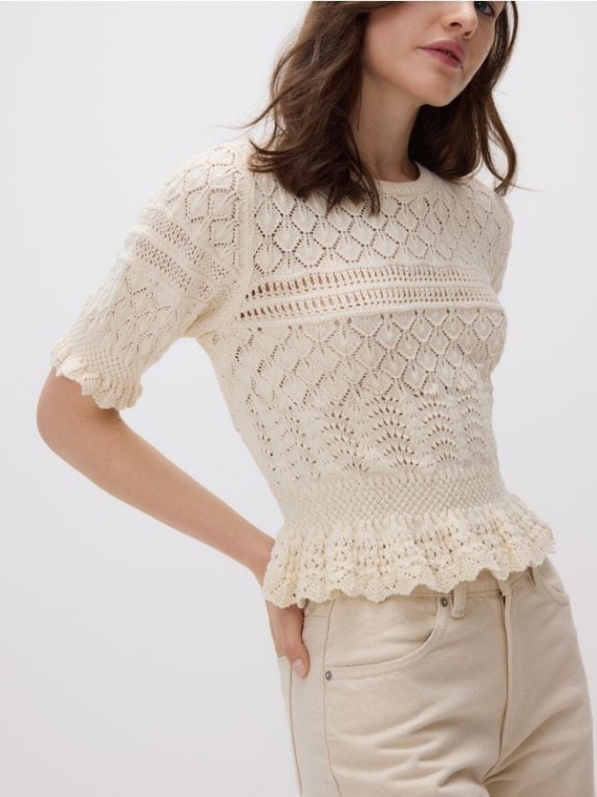 Ażurowa bluzka - kremowy