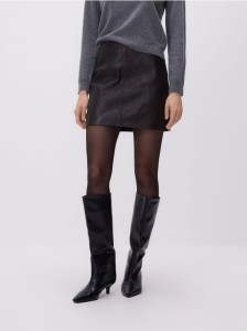 Skórzana spódnica mini - ciemnobrązowy