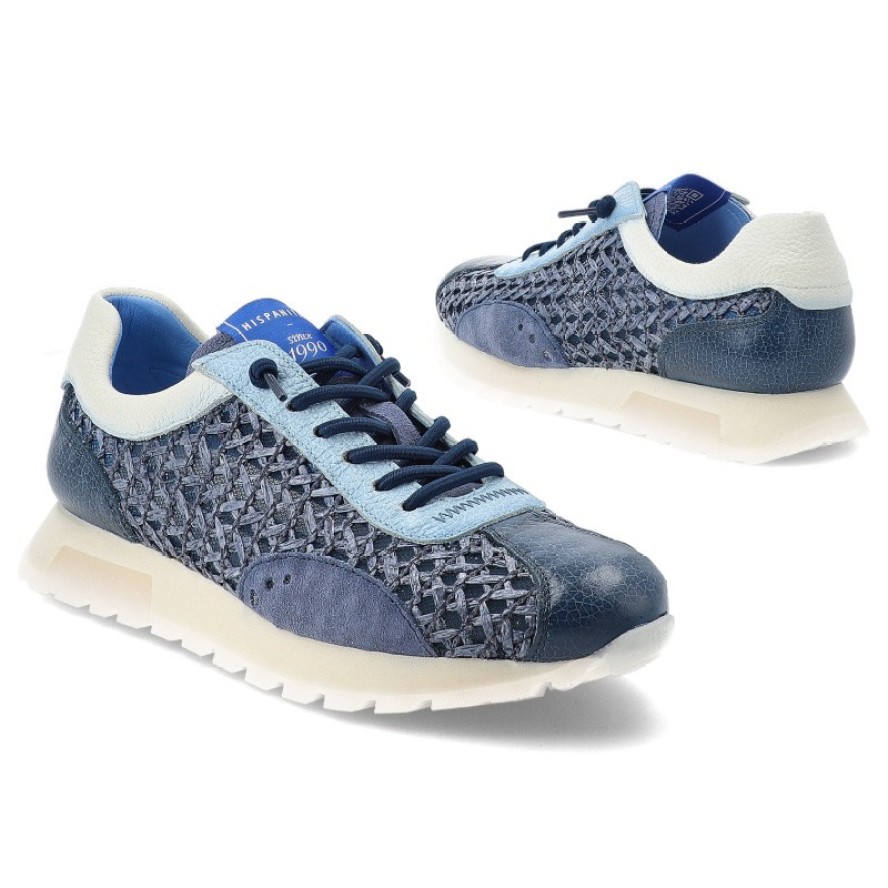 Sneakersy damskie Hispanitas, ze skóry naturalnej z tekstylnymi wstawkami sportowy fason ze sznurowaniem lekka podeszwa, niebieskie, RHV264741 Bolero