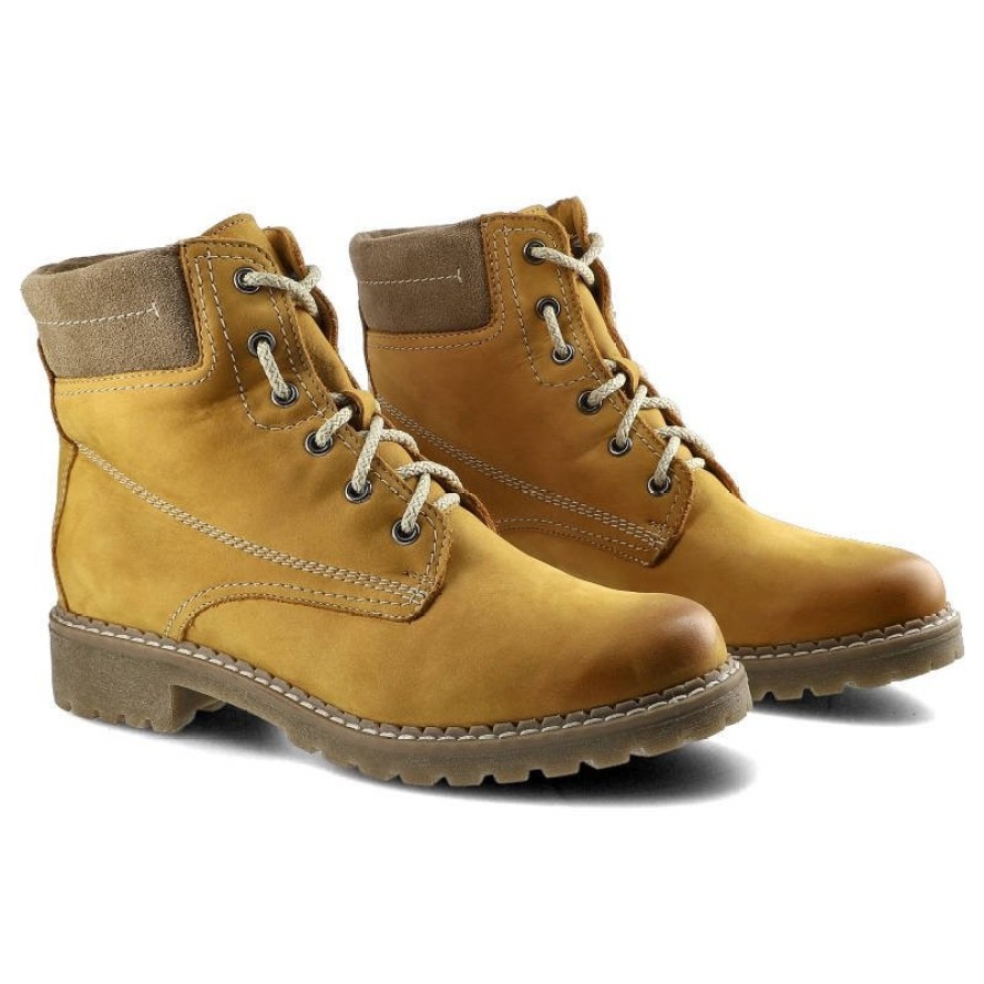 Żółte Botki Pollonus Damskie Stylowe Obuwie