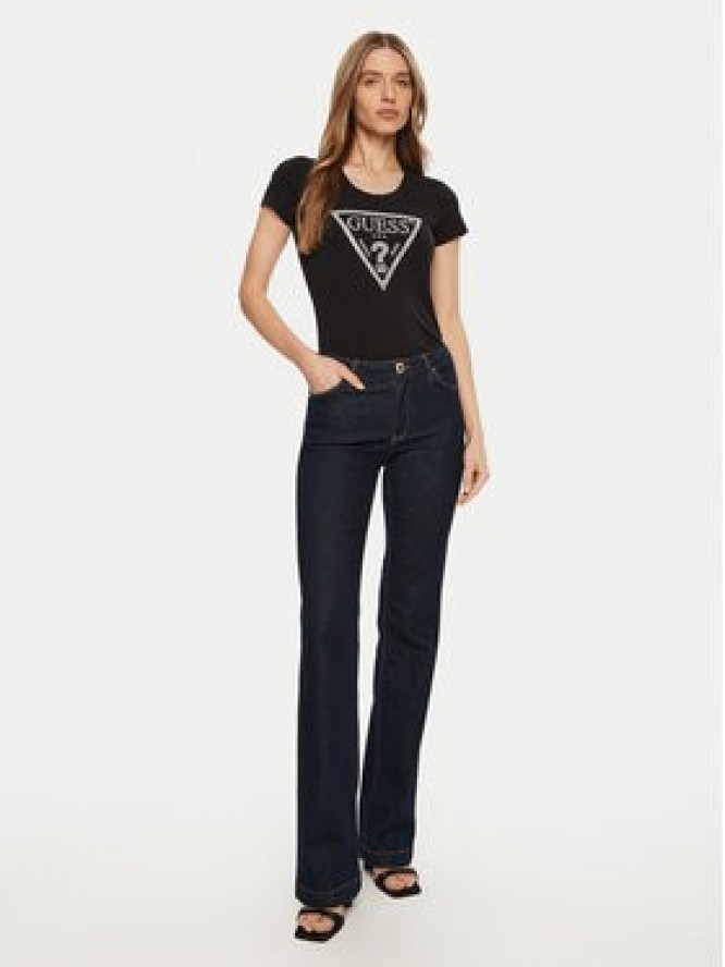Guess T-Shirt SS CN SHINY TRIANGLE Czarny Shirt Fit