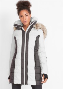 Krótki płaszcz outdoorowy ze sztucznym futerkiem, hydrofobowy