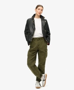 superdry Spodnie Low Rise Para Cargo damskie — 100% bawełna, niski stan – Olive