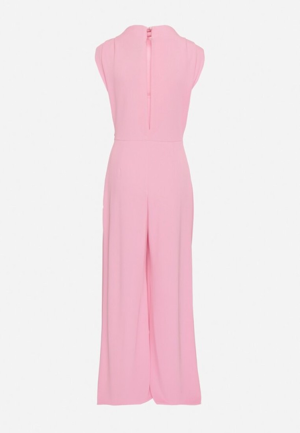 Różowy Kombinezon Bez Rękawów z Ozdobnym Marszczeniem Sepalene