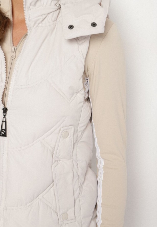 Jasnoszara Kamizelka z Odpinanym Kapturem Ozdobiona Pikowaniem Tulira