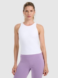 4F Top slim z prążkowanej dzianiny damski - biały M