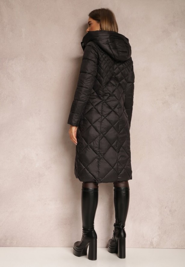 Czarna Kurtka za Kolano Pikowana Fipha