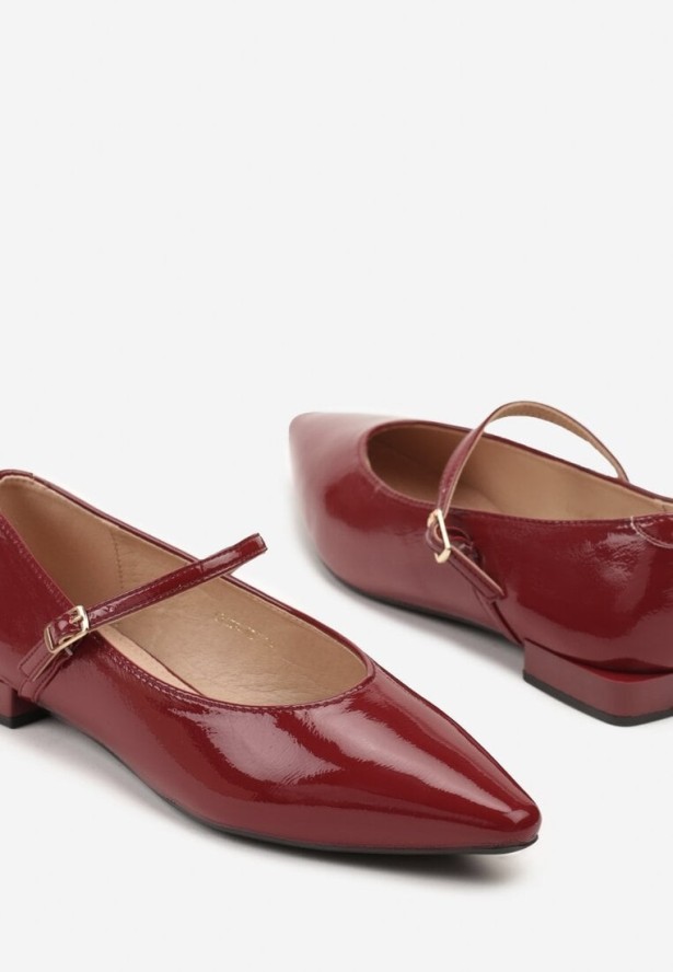 Bordowe Balerinki Vices z Paskiem z Klamerką i Skórzaną Wkładką Quane
