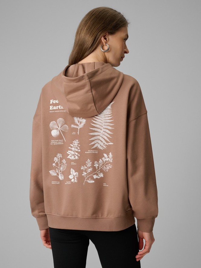 4F Bluza dresowa loose z kapturem damska - beżowa XS
