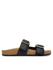 Tommy Hilfiger Klapki Leather Double Strap Cork Sandals FW0FW09118 Czarny