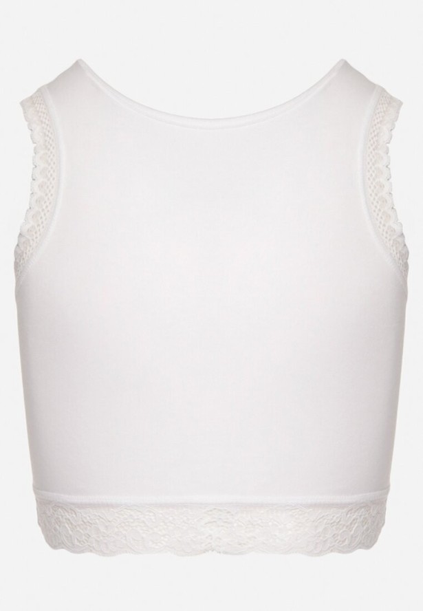 Biały Bawełniany Top z Koronkowym Wykończeniem Rosarine