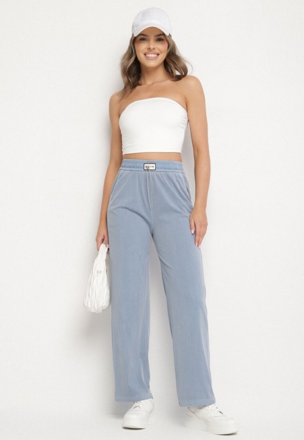 Niebieskie Spodnie z Wiskozą o Prostym Kroju z Aplikacją w Talii Frolessa