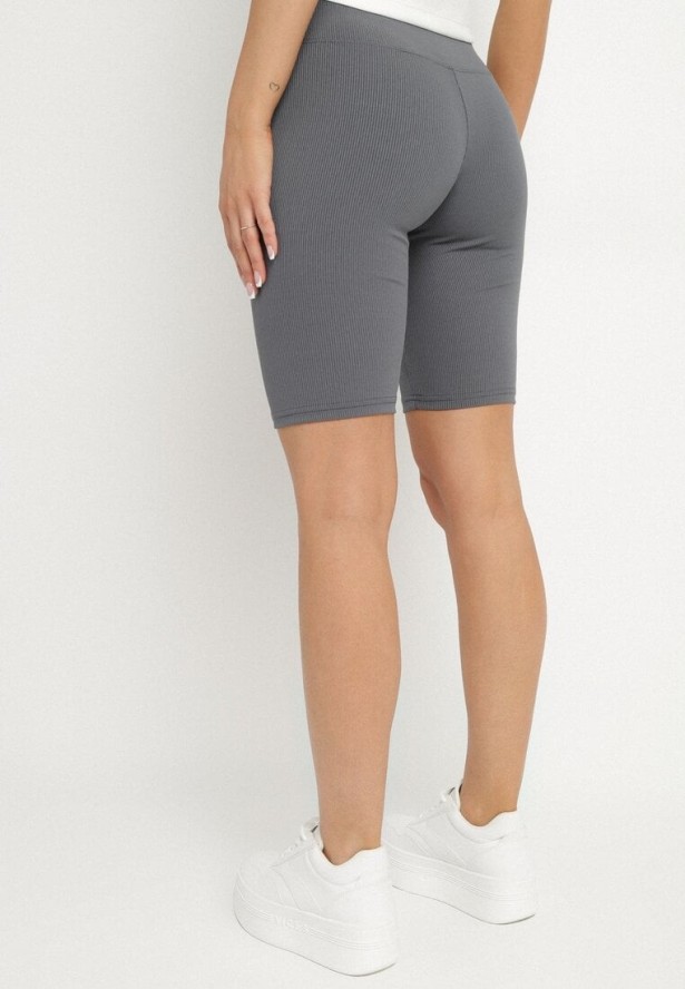 Szare Szorty Kolarki z Prążkowanej Tkaniny z Wysokim Stanem Rinwena