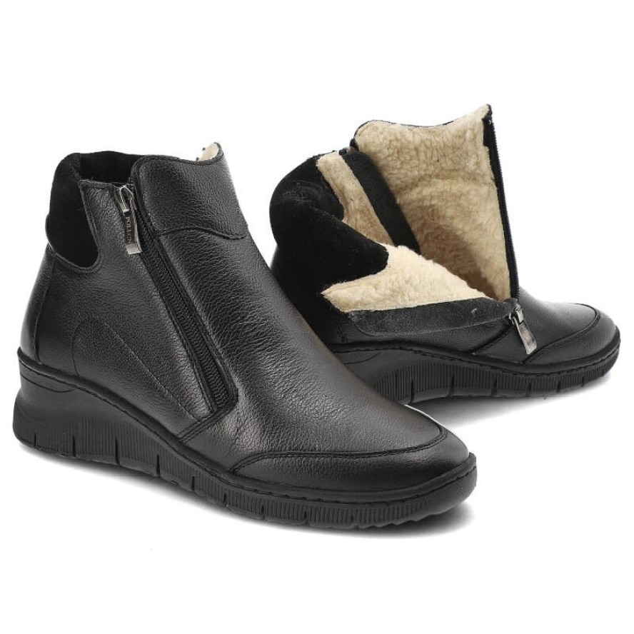 Czarne Botki Pollonus Damskie Wygodne Obuwie na Jesień
