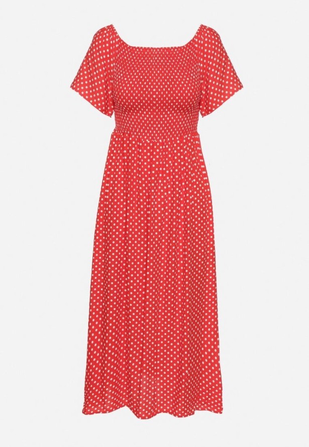 Czerwona Sukienka z Bawełny o Rozkloszowanym Kroju w Kropeczki Lisadrisa