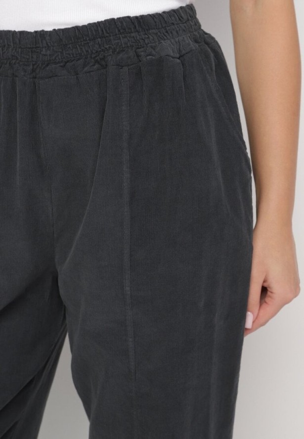 Ciemnoszare Klasyczne Spodnie z Bawełny z Wysokim Stanem Isesi