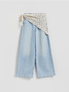 Jeansy wide leg z chustą - niebieski
