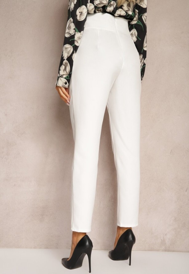 Białe Materiałowe Spodnie Regular Pivolia