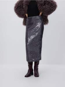 Spódnica midi z cekinami - ciemnofioletowy