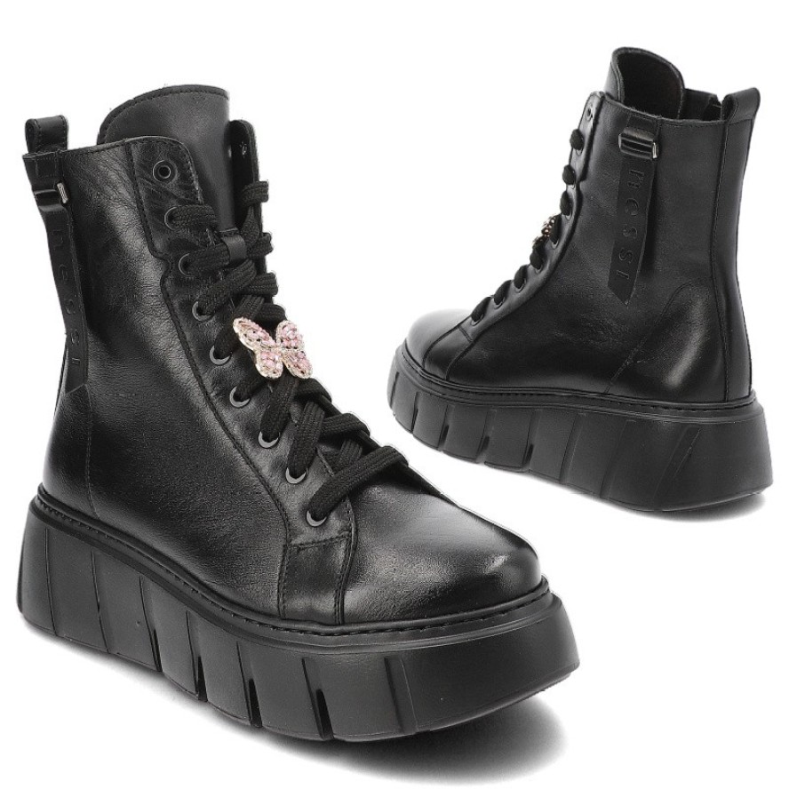 Czarne Botki Nessi Modne Obuwie Damskie Z Motylem