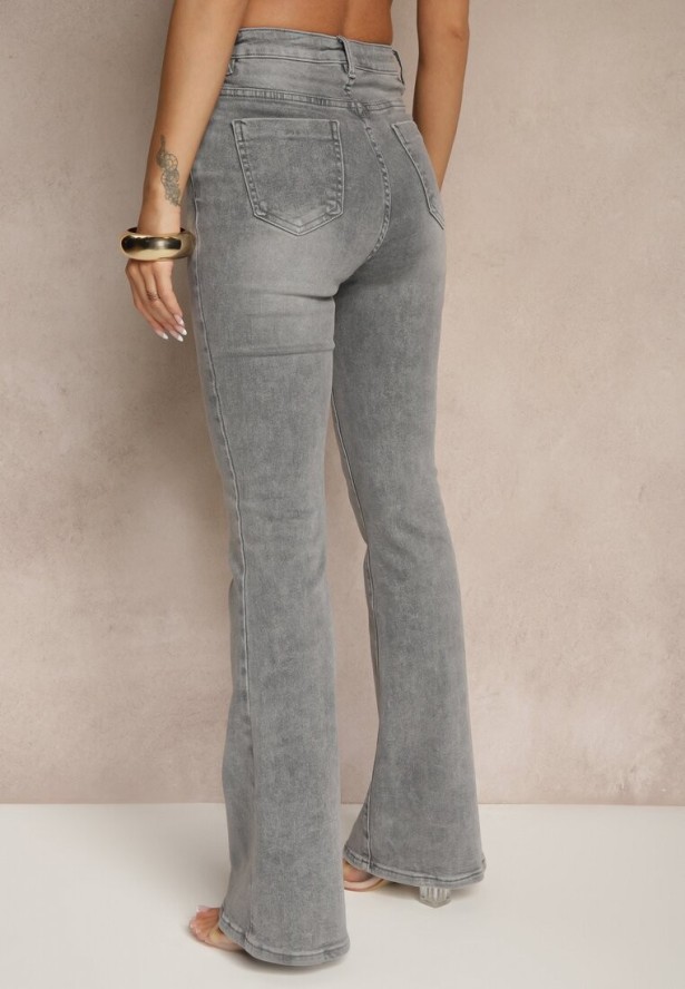 Szare Jeansy High Waist o Kroju Flare Talasena