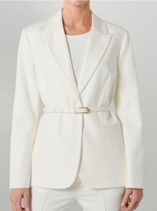 Żakiet jednorzędowy z paskiem - biały